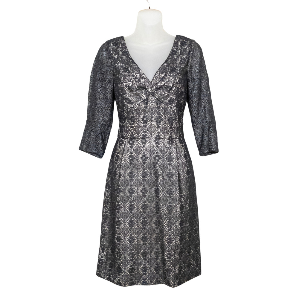 MARC by MARC JACOBS Black Metallic Lace Cocktail Dress V-Neck Lined Women's 4